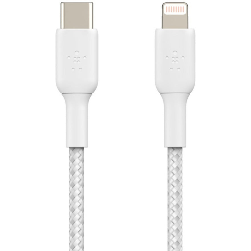 Belkin Braided USB-C to Lightning Cable (2m / 6.6ft, White) - CAA004BT2MWH