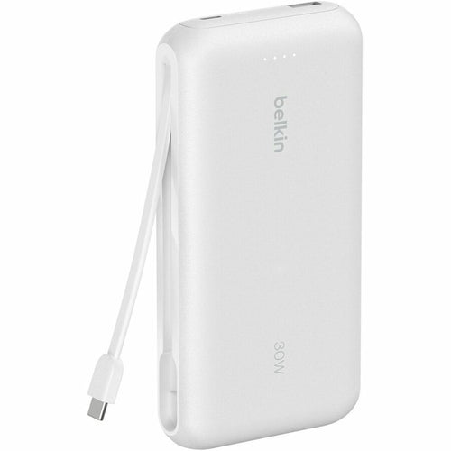 Belkin 30W 2-port Power Bank w/ Integrated USB-C Cable - 20K mAh - 1xUSB-A, 1xUSB-C - Portable Charger - White - BPB024fqWH
