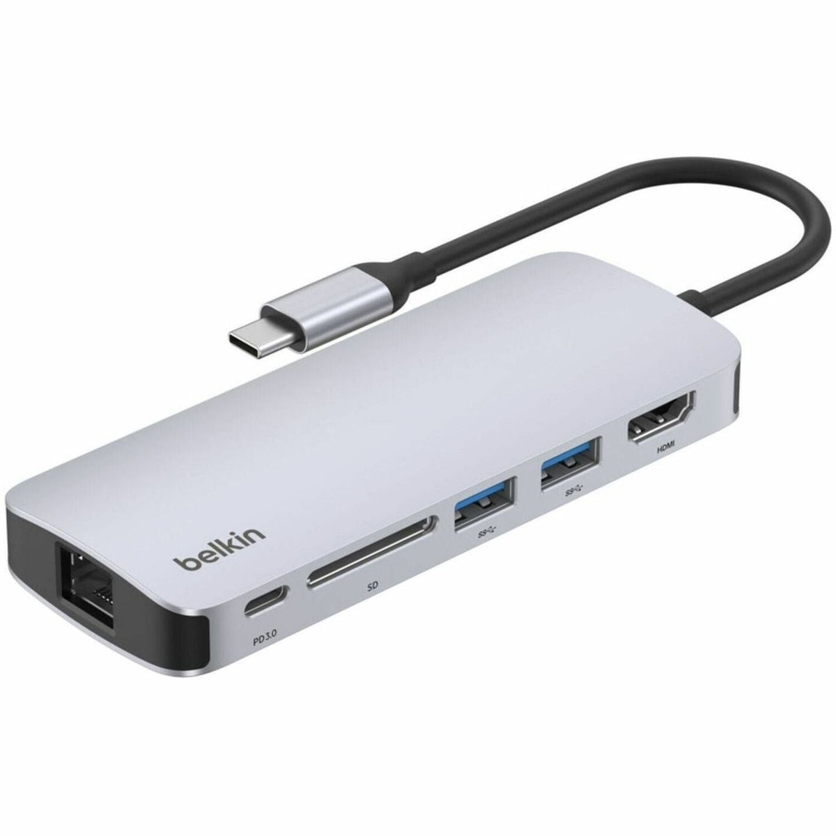 Belkin 6-Port USB-C Hub - USB-C to 2xUSB-A, 1xUSB-C, 1xEthernet, 1x8K HDMI, 1xSD Reader - Docking Station - Grey - AVC008fqSGY-V2