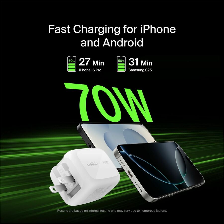 Belkin BoostCharge Pro 3-Port GaN Wall Charger 70W - WCH018dqWH