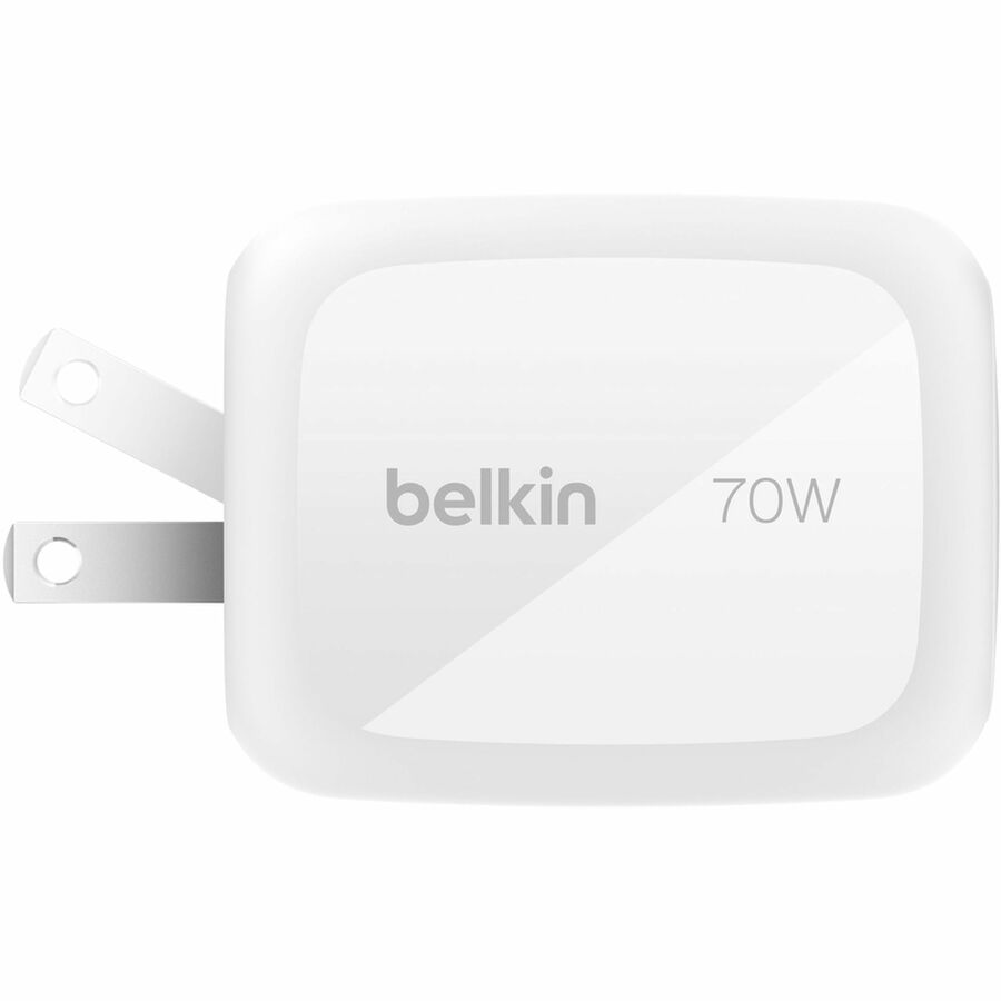 Belkin 70W GaN 3-Port USB Wall Charger - 1xUSB-A, 2xUSB-C - Foldable Prongs - Power Adapter - White - WCH018dqWH