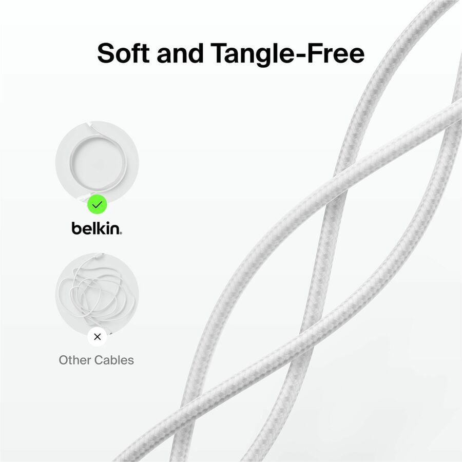 Belkin BoostCharge Pro USB-C Braided Cable with Lightning Connector, 3.3ft/1m, White - CAA022fq1MWH