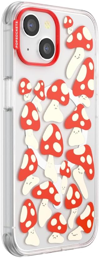 PopSockets iPhone 13 Case Compatible with MagSafe, Phone Case for iPhone 13, Wireless Charging Compatible - Red Shrooms