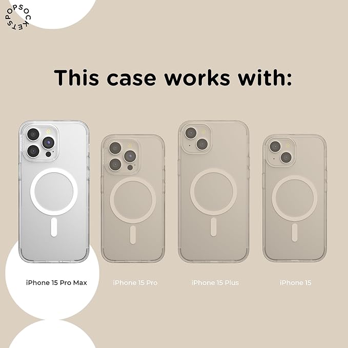 PopSockets iPhone 15 Pro Max Phone Case w/MagSafe- Latte | Magnetic, Wireless Charging, Camera & Drop Protection, Brown, Plain, Cream, Beige, Summer Spring