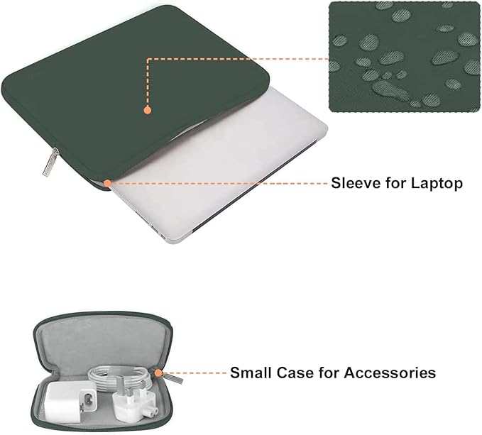 MOSISO Laptop Case 13.3 inch, 13-13.3 inch Laptop Sleeve Bag Compatible with MacBook Air/Pro 13 / Pro 14, HP Dell ASUS Lenovo Notebook, Neoprene Computer Sleeve Bag with Small Case, Midnight Green