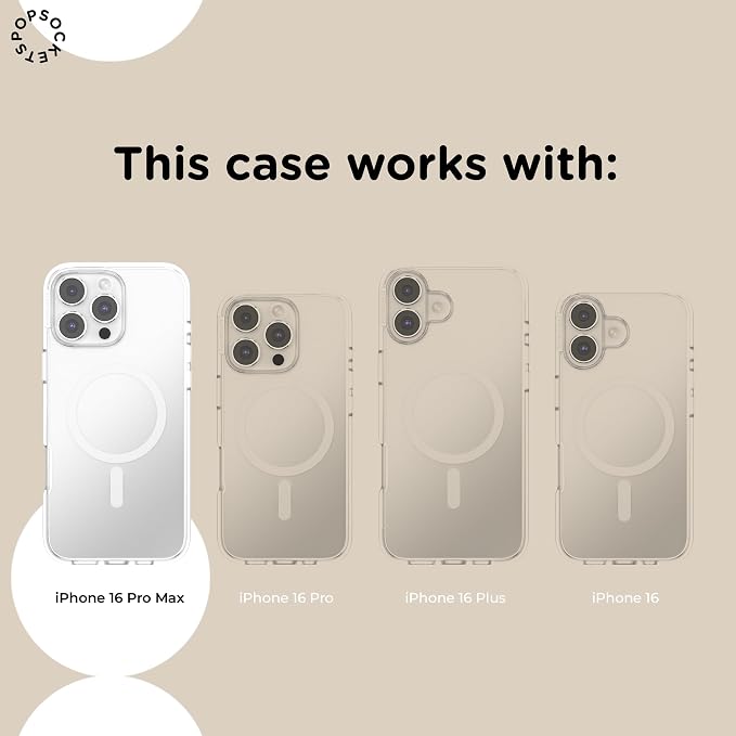 PopSockets iPhone 16 Pro Max Phone Case with MagSafe, Wireless Charging Compatible, Pink - Putty