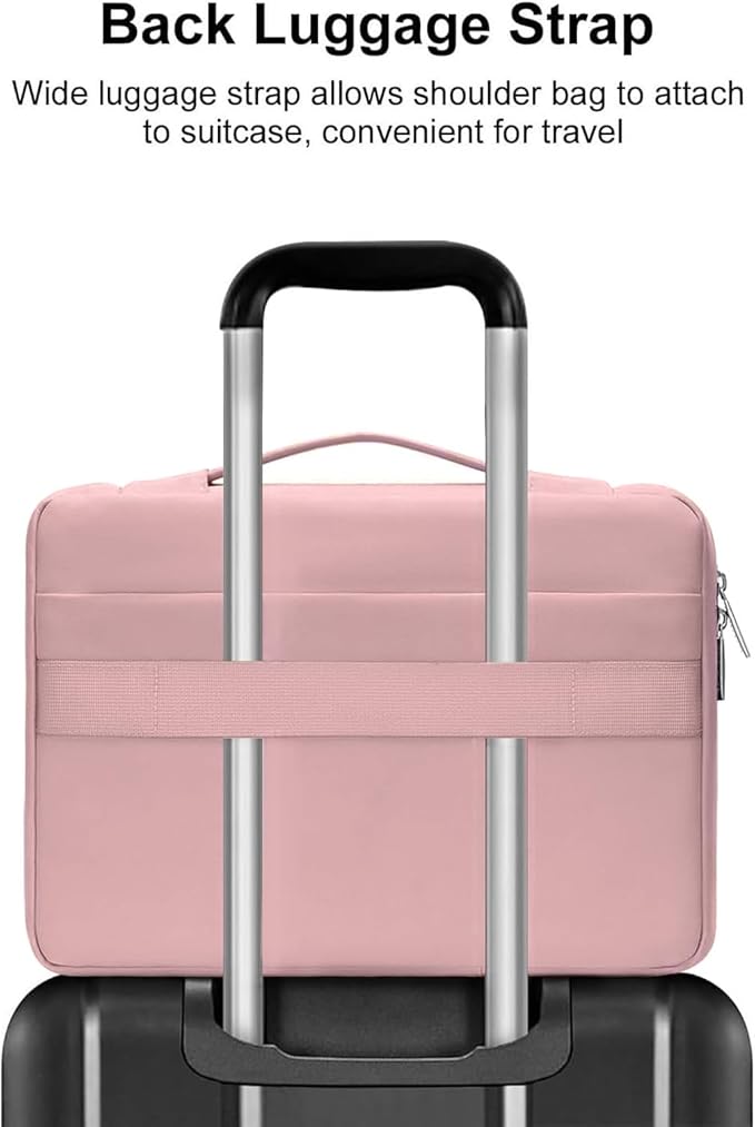 MOSISO 360 Protective Laptop Case 13.3 inch, 13-13.3 inch Laptop Sleeve Compatible with MacBook Air/Pro 13 / Pro 14, HP Dell ASUS Lenovo, Side Open Bag with 2 Raised&1 Flapover Pockets, Pink