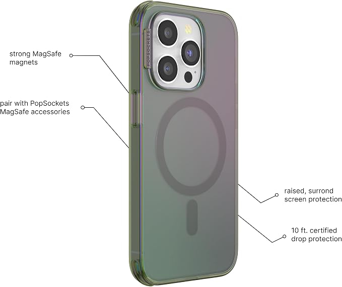 PopSockets iPhone 14 Pro Phone Case with MagSafe- Nightshade | Magnetic, Wireless Charging, Camera & Drop Protection, Green, Teal, Turquoise, iPad, Removable, Popper