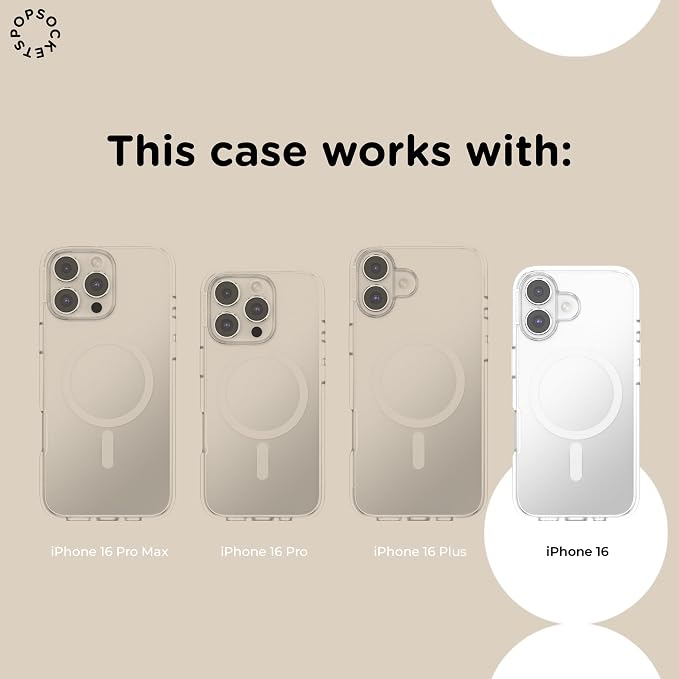 PopSockets iPhone 16 Phone Case with MagSafe, Wireless Charging Compatible, Pink - Putty