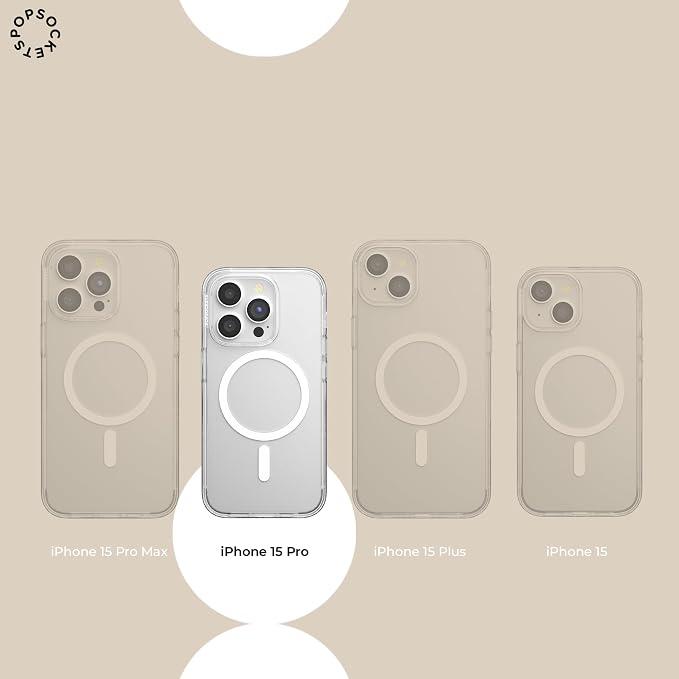 PopSockets iPhone 15 Pro Phone Case with MagSafe- Opalescent White | Magnetic, Wireless Charging, Camera & Drop Protection, White, Iridescent, Holographic