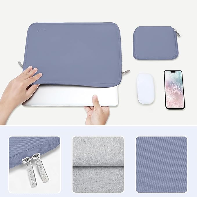 MOSISO Laptop Case 13.3 inch, 13-13.3 inch Laptop Sleeve Bag Compatible with MacBook Air/Pro 13 / Pro 14, HP Dell ASUS Lenovo Notebook, Neoprene Computer Sleeve Bag with Small Case, Lavender Gray
