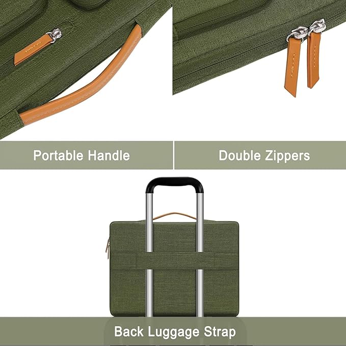 MOSISO 360 Protective Laptop Case 13.3 inch, 13-13.3 inch Laptop Sleeve Compatible with MacBook Air/Pro 13 / Pro 14,HP Dell Acer ASUS,Side Open Carrying Case with 4 Zipper Pockets&Handle, Olive Green