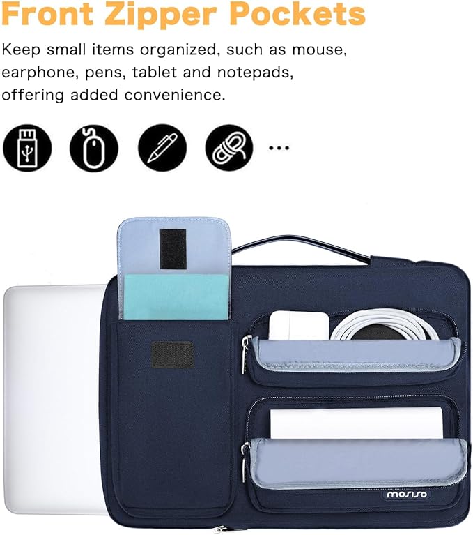 MOSISO 360 Protective Laptop Case 15 inch, Laptop Sleeve Compatible with MacBook Air 15 M4 A3241 M3 A3114 M2 A2941 2025-2023, Dell XPS 15, Side Open Bag with 2 Raised&1 Flapover Pockets, Navy Blue