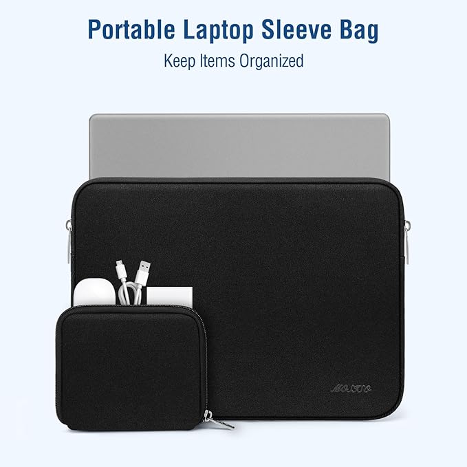 MOSISO Laptop Case 13.3 inch, 13-13.3 inch Laptop Sleeve Bag Compatible with MacBook Air/Pro 13 / Pro 14, HP Dell ASUS Lenovo Notebook, Neoprene Computer Sleeve Bag with Small Case, Black