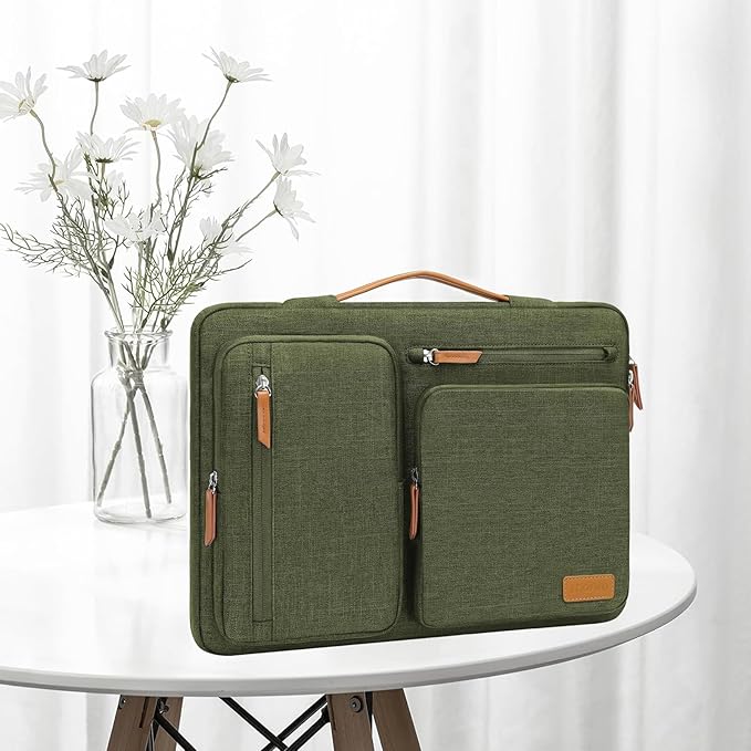 MOSISO 360 Protective Laptop Case 15 inch, 15 inch Laptop Sleeve Compatible with MacBook Air M4 M3 M2 2025 2024 2023, Dell XPS Plus, Side Open Carrying Case with 4 Zipper Pockets&Handle, Olive Green
